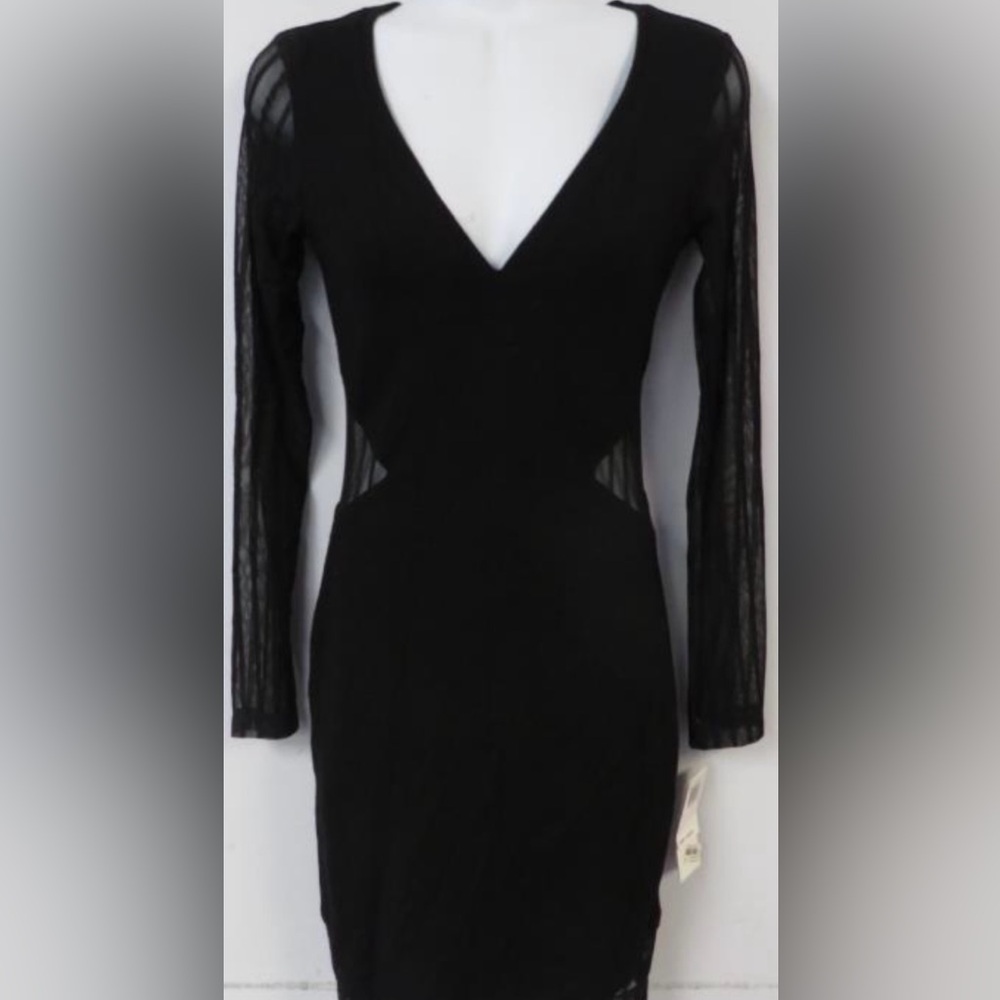 NWT French Connection Black V-Neck Bishop Sleeve Knee-Length Bodycon Dress
